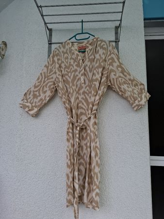 RINO&PELLE Sommerkleid mit Gürtel Grösse 42, Muster Beige