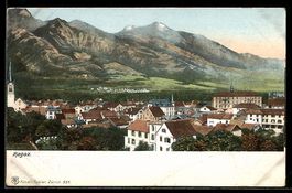 AK Ragaz, Ortspartie mit Gebirge