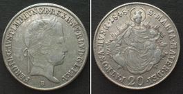 UNGARN 20 Krajczar 1848 B FERDINAND I.  ZWITTERPRÄGUNG
