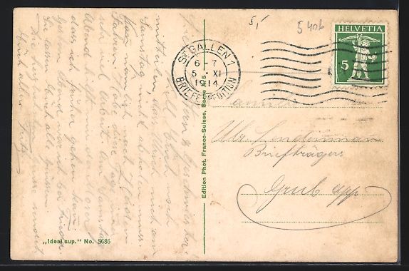 Cartoline postali: AK St. Gallen, Scheffelstein, 1914 – Usato da Berlin venduto da bartko-reher 1