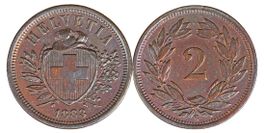 2 Rappen von 1883 (sehr schön). Ab 1.--