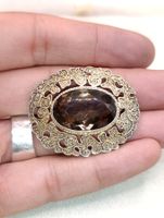 Jugendstil 925erSilber Vergoldete FAHRNER Brosche Rauchquarz