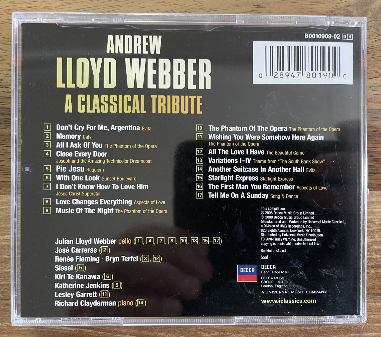 CD: Andrew Lloyd Webber : A Classical tribute – Nuovo e nell'imballaggio originale da Oftringen venduto da Vucki 1