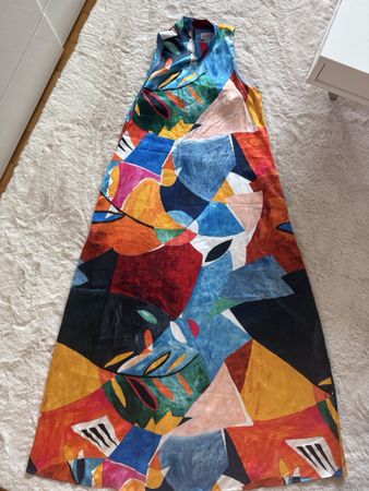 Nicole Miller New York Satin Maxikleid Abstract Print Gr. S 
