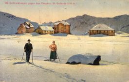 Gotthard - Hospiz  UR  geg. den Vespero / Skifahrer  um 1918
