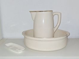 Waschset Krug Schüssel Seifenschale Keramik Retro Vintage...