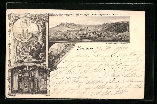 Cartoline postali: Einsiedeln, Gesamtansicht, Kirche, Mönc – Usato da Berlin venduto da bartko-reher