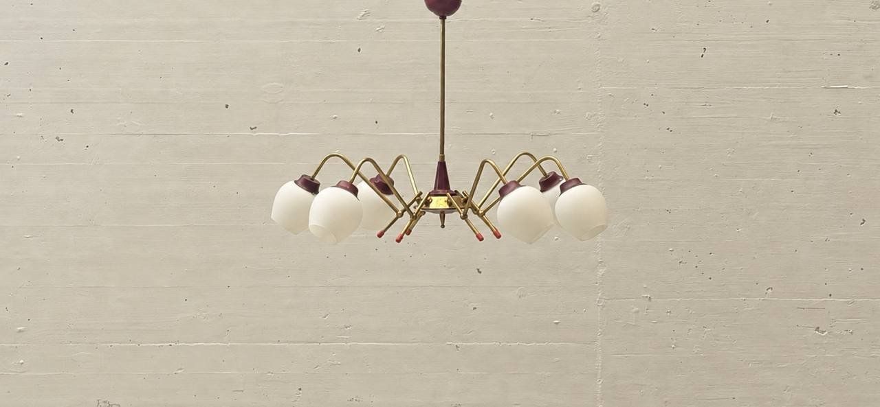 Lampadari & plafoniere: Sputnik Deckenleuchte mit Messinggestell und Opalglas, 50er – Usato da Zürich venduto da LeMoege 1