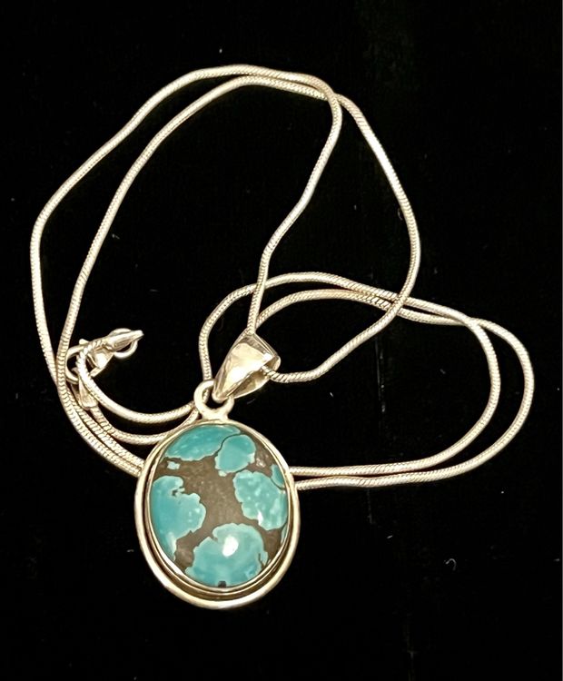 Pendentif Tortue Turquoise Véritable Argent 925 - Création Artisanale Aden, Motifs Ajourés, Chaîne 45cm Incluse