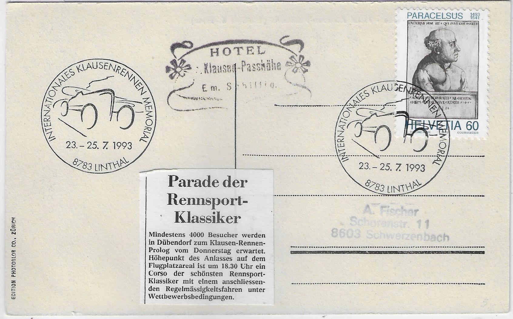 Cartoline postali: Klausenstrasse - Hotel Klausen-Passhöhe – Usato da Ettingen venduto da Kartenplanet 1