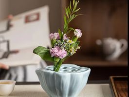 Atypical Unique ceramic flowe vase light blue