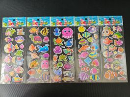 5 Bogen Sticker Aufkleber Etiketten Cartoon Fische Basteln