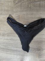String Tanga Damen Schwarz Grösse M Rib-Stoff Spitze