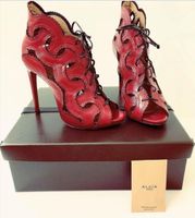 Alaïa Leder Stiefeletten Gr. 38 Rot Schnürung Sommer-Schu...