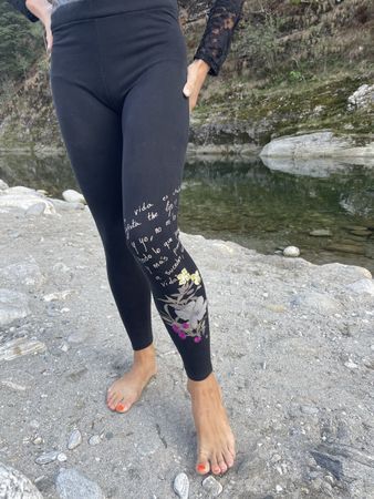 Desigual leggings👌🏼cotone nero con stampa fiori-tg M/L
