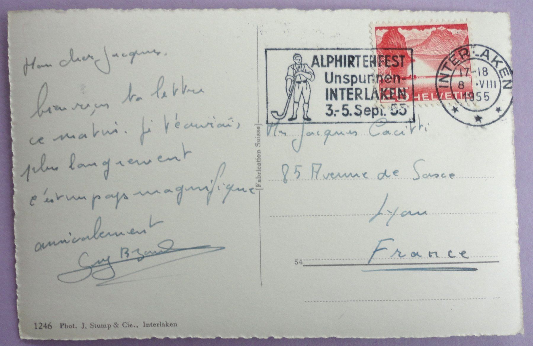 Cartoline postali: Interlaken, Brienzersee mit Brienzerrothorn – Usato da Fétigny venduto da Billy2miny 1