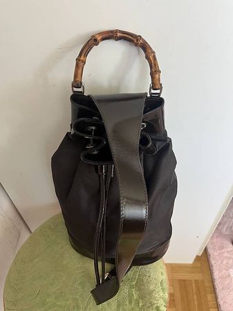 Damen Handtasche Stoff mit Leder Grösse M braun guter Zus...