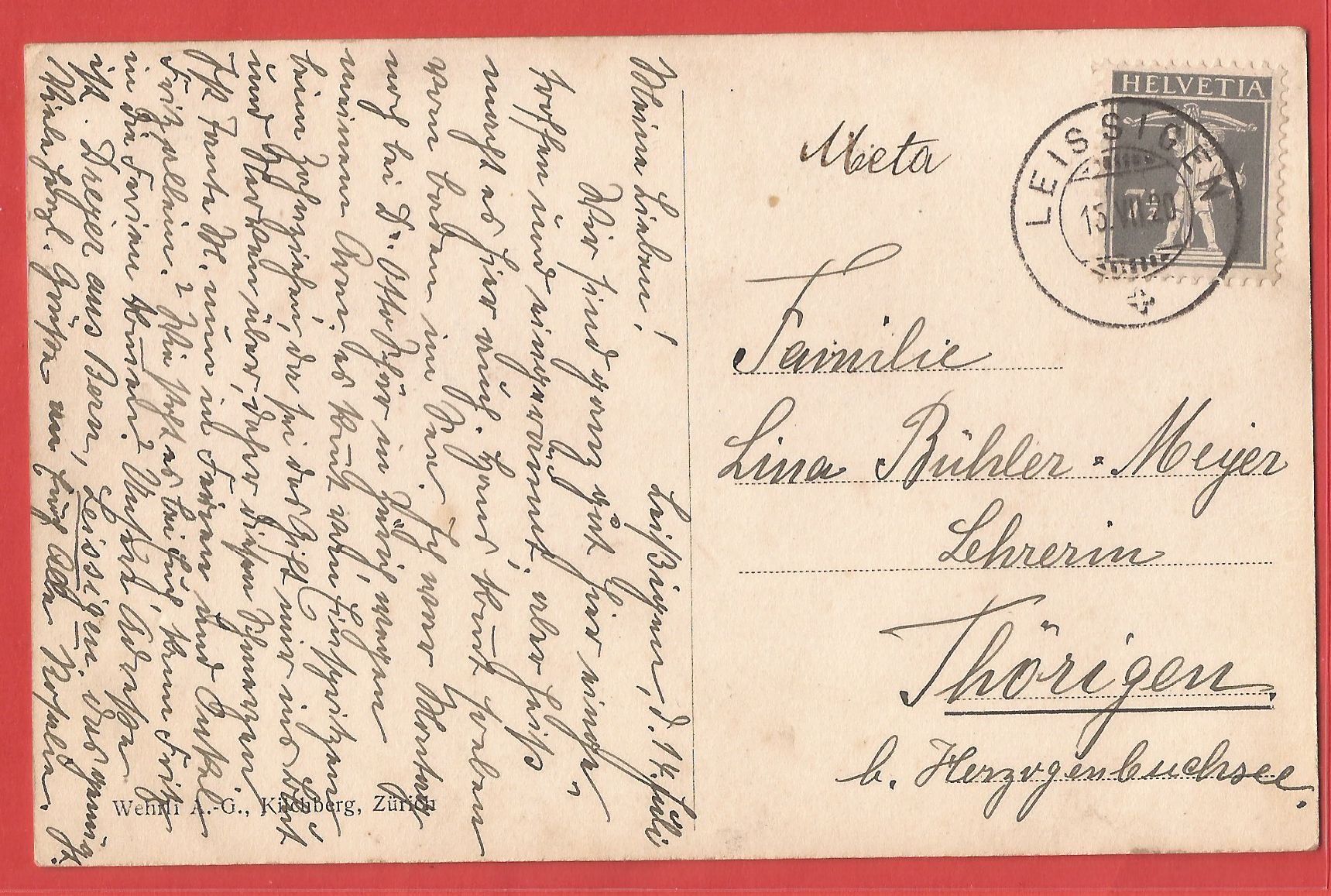 Cartoline postali: Leissigen am Thunersee - 1920 – Usato da Fislisbach venduto da Porano 1