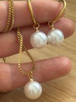 Luxus Edelsthal Kette/Orstecker Farbe :Gold Kunstperlen