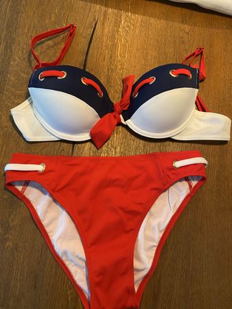 Sommer Bikini Set, rot/weiss/blau, Gr. 38, S/M
