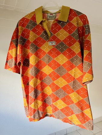 Vintage Levi's Polo Shirt, Retro Argyle Patchwork Print Gr.M