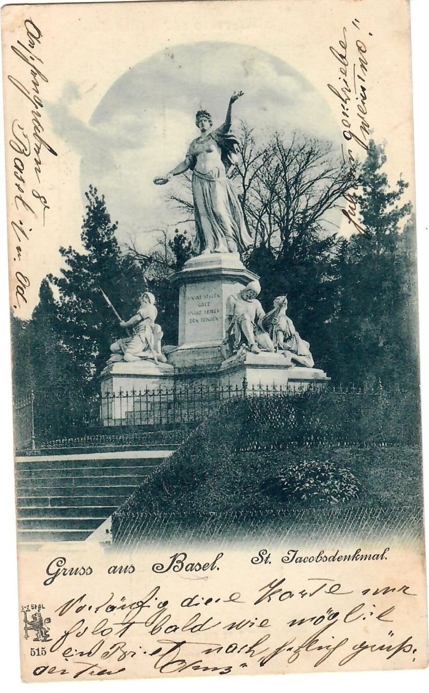 Cartoline postali: Basel - St. Jacobsdenkmal - 1900 – Usato da Zweisimmen venduto da jakobsweg