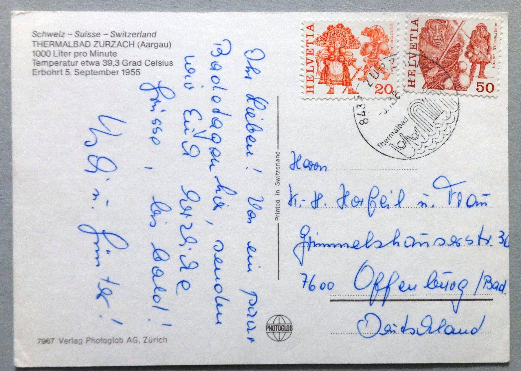 Cartoline postali: Thermalbad Zurzach – Usato da Fétigny venduto da Billy2miny 1