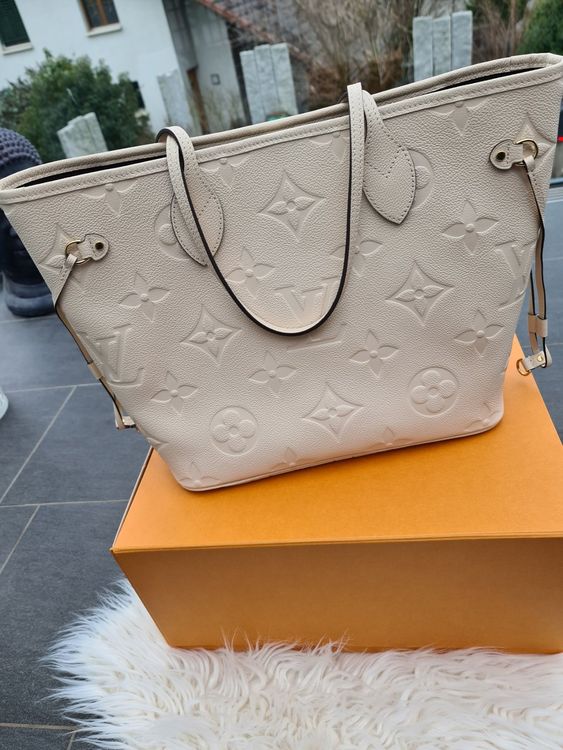 VERKAUFT - Louis Vuitton Tasche Shopper Neverfull Empreinte Leder Creme *  wie NEU mit Beleg von November 2020