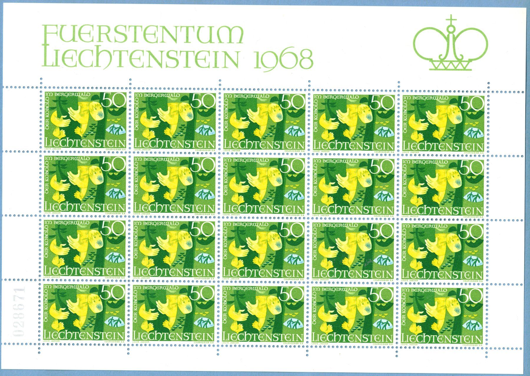 Tutti i francobolli: Kleinbogen  Liechtensteiner Sagen II   1968     postfrisch – Nuovo (secondo la descrizione) da Mellingen venduto da Ginger 1