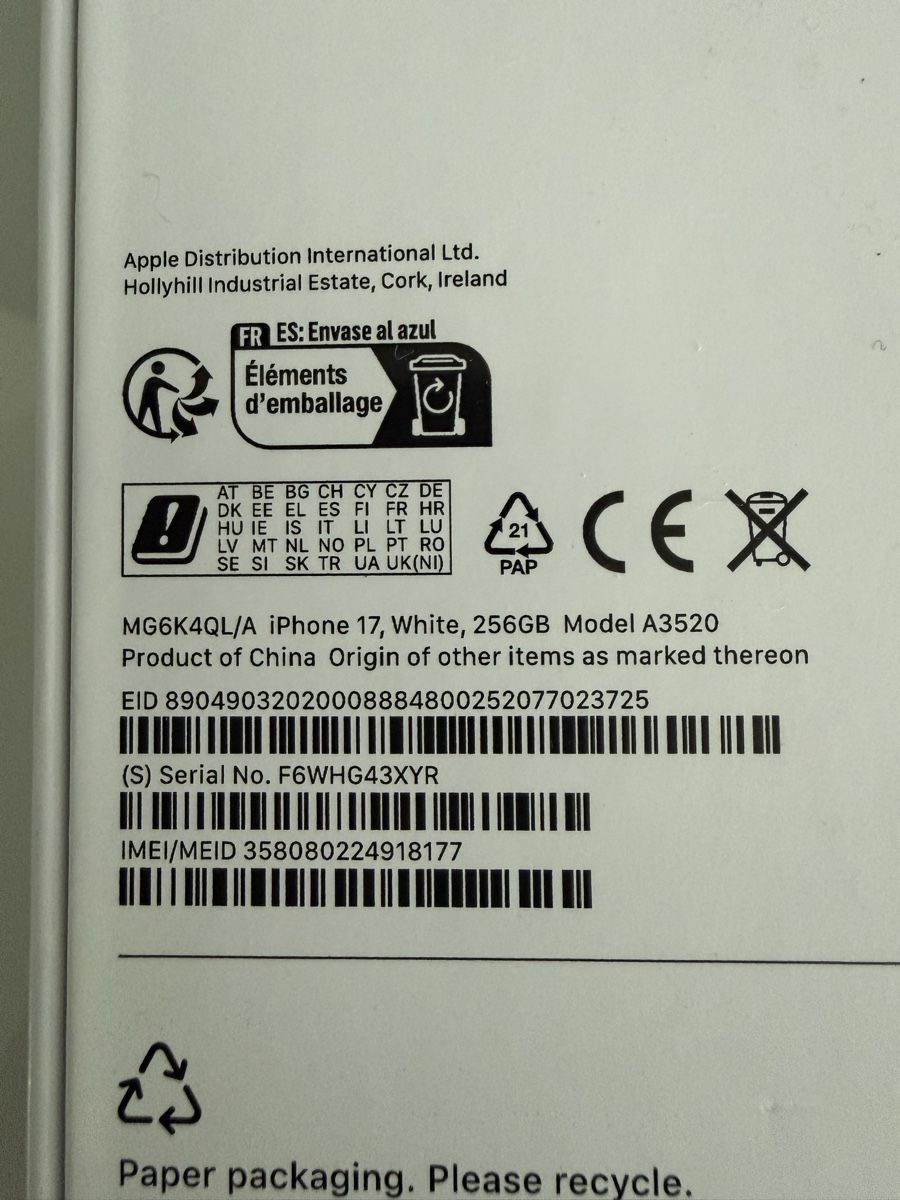 Apple Telefoni cellulari / Smartphones: iPhone 17 256 GB Neue Weiss  – Nuovo e nell'imballaggio originale da Zürich venduto da MarciaBraz 3