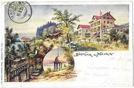 Macolin - Magglingen Künstlerkarte mit Bahn Biel-Magglingen