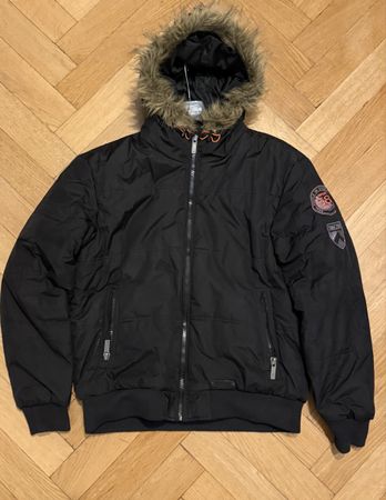 Schwarze Winterjacke mit Kunstpelz Kragen, L, Top Zustand