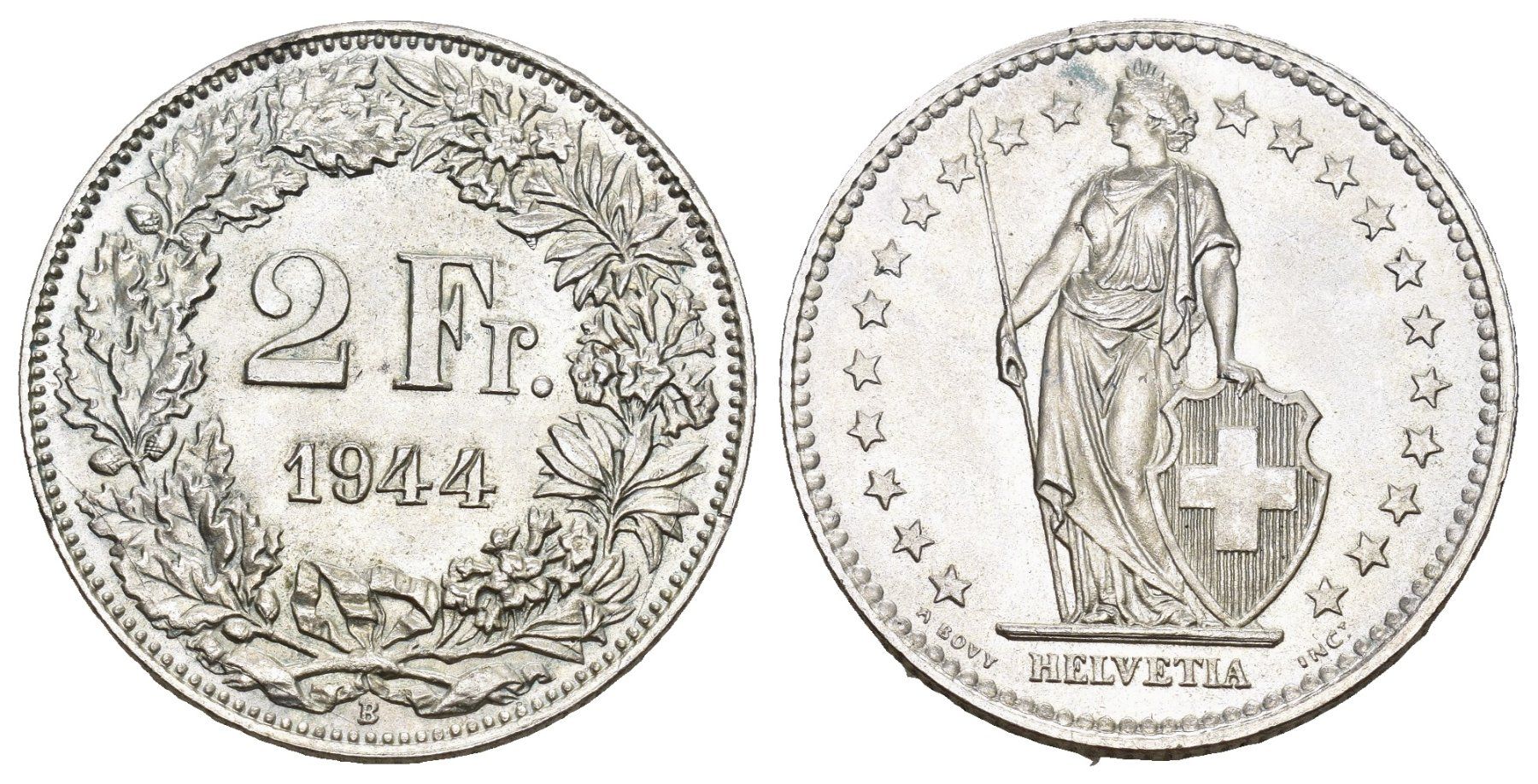 Tutti le monete: Schweiz 1944 2 Franken Abart – Usato da Bern venduto da numismatictops