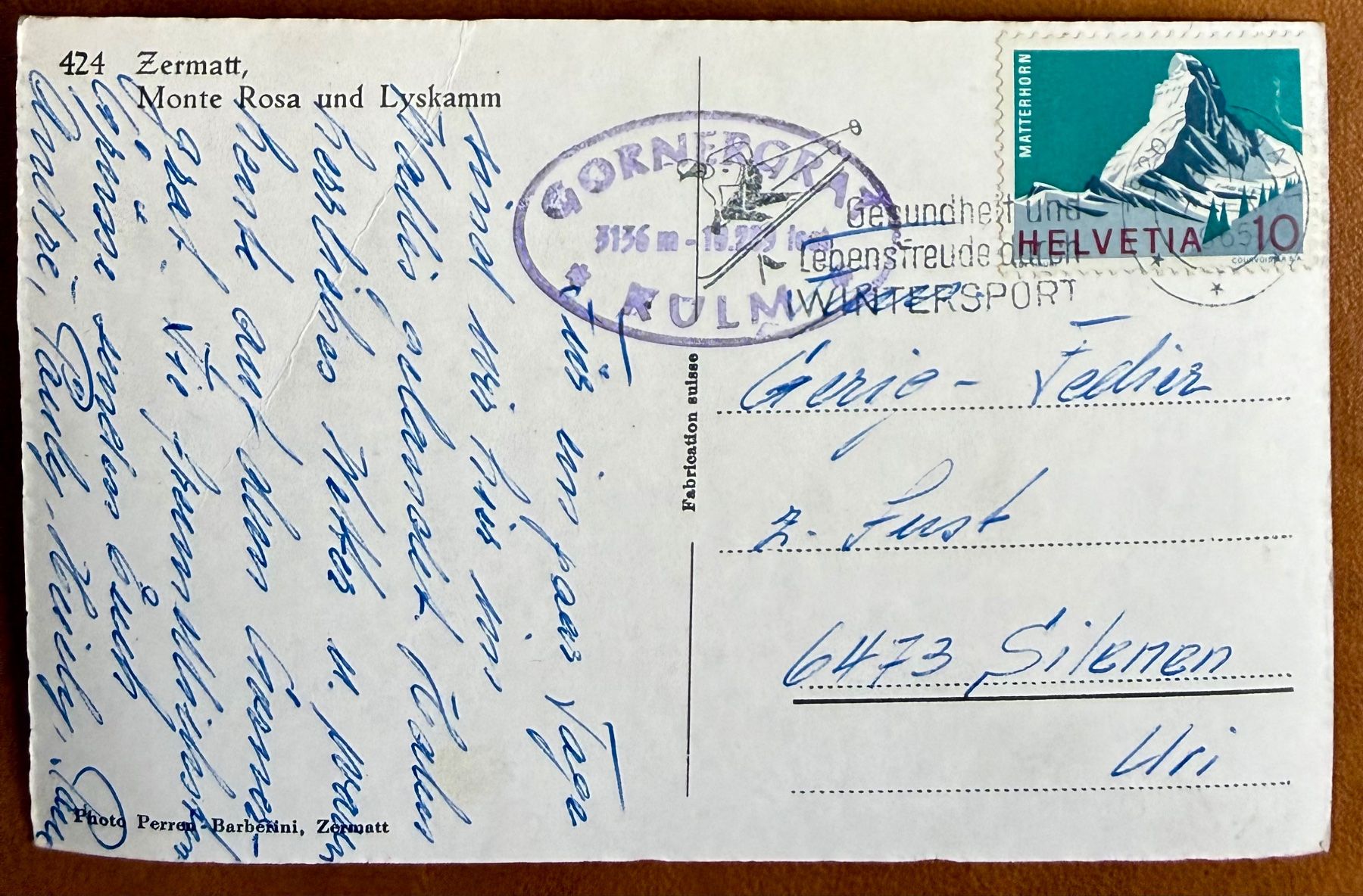 Cartoline postali: Zermatt - Monte Rosa und Lyskamm 1965 – Usato da Lutry venduto da Ediego 1