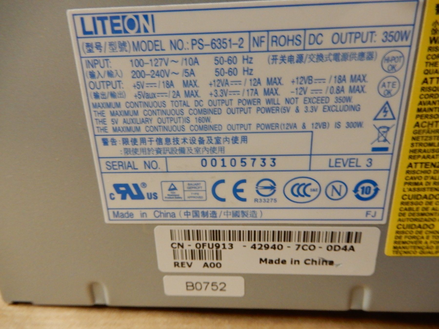 Componenti elettronici: Liteon Model 6351-2  PC Power Gerät – Usato da Worben venduto da MaKo3252 7