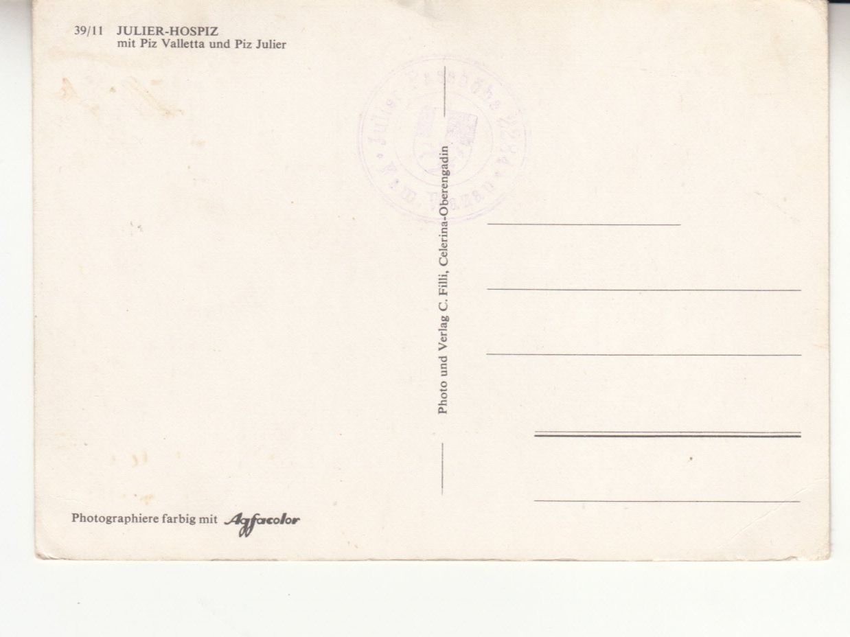 Ansichtskarten: Julier Hospiz ca. 1970 – Gebraucht aus Bürglen TG von StampGraf 1