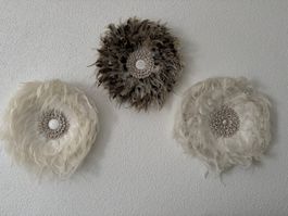 Wanddeko Federn, Muscheln, Boho-Stil, 3 Stk, Neuwertig