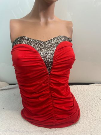 Sexy Top Bustier Rot mit Pailletten Gr M NEU Gratis Versand