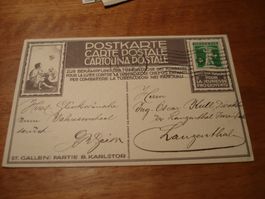 Pro Juventute Postkarte 1912, gelaufen, St Gallen, Karlstor