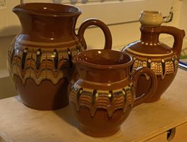 Pfauenauge Keramik Krüge Set, Vintage Deko 3 Stk.