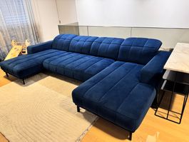 U-Sofa Samt Blau mit Motor | NP CHF 4'000