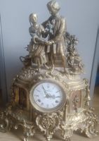 Antike Tischuhr mit Figuren, Messing, Vintage Deko, Rarität