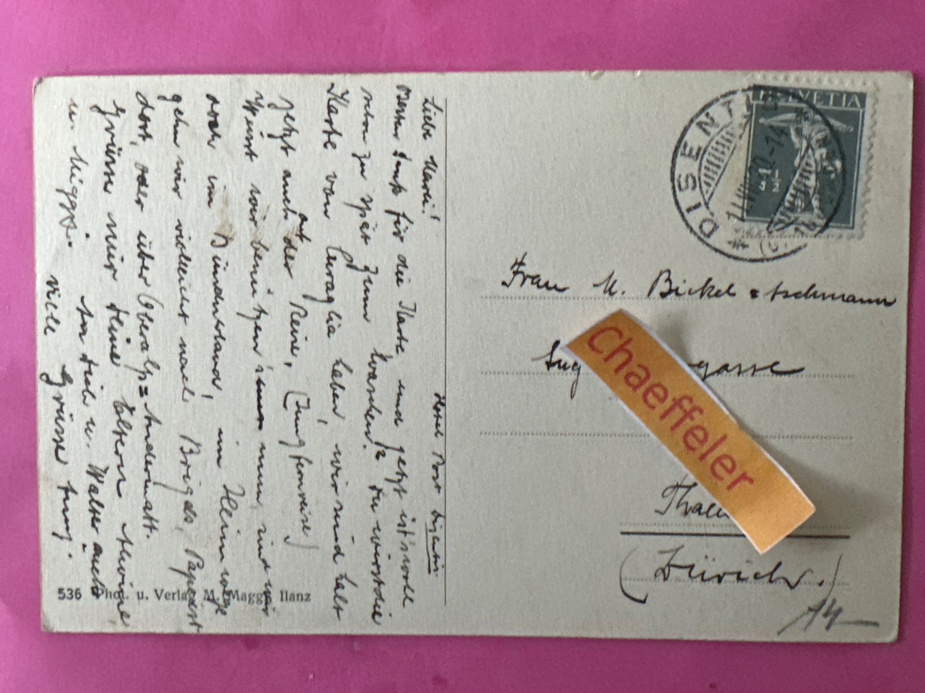 Cartoline postali: 1920 Disentis – Usato da Zürich venduto da Chaeffeler 1
