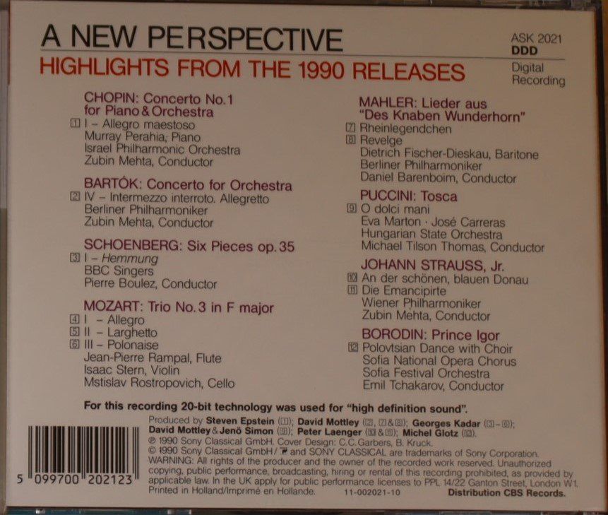 CD: Sony Classical - The New Label A New Perspective – Usato da Luzern venduto da CONTENTI 2