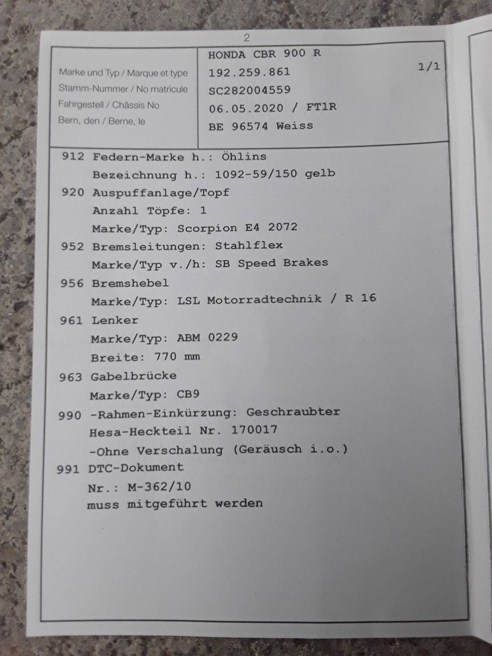 Honda Strasse: Honda CBR 900 Spezial, mit MFK – Gebraucht aus Leuzigen von Moserli1 5