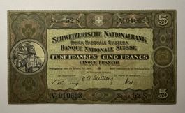 5‑Franken‑Banknote 1952 – Serie 52 S – sehr guter Zustand