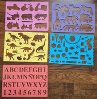 5 Zeichenschablonen Set Motive und Buchstaben