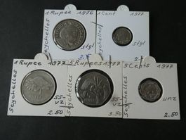 Seychellen, Konvolut alte Münzen 1976-77   meist unzirkul