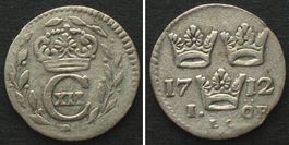 SCHWEDEN 1 Öre 1712 KARL XII. Silber ERHALTUNG! vz