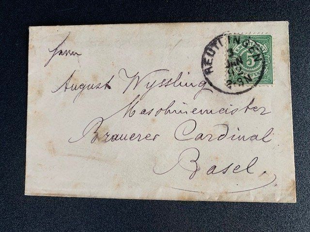 Alle Briefmarken: Briefkuvert von 1892 Reutlingen -> Basel – Gebraucht aus Erlenbach ZH von Ritschly